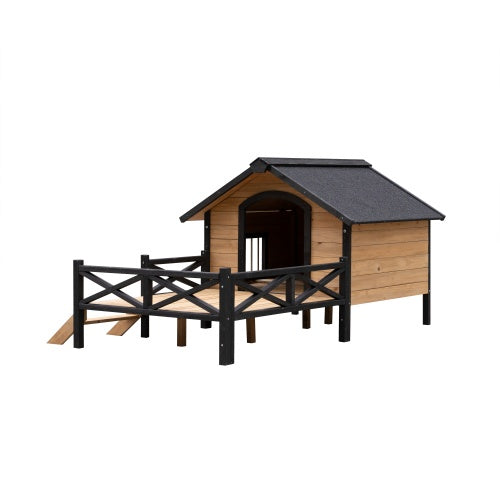 Outdoor Large Cabin Style Wooden Kennel With Porch