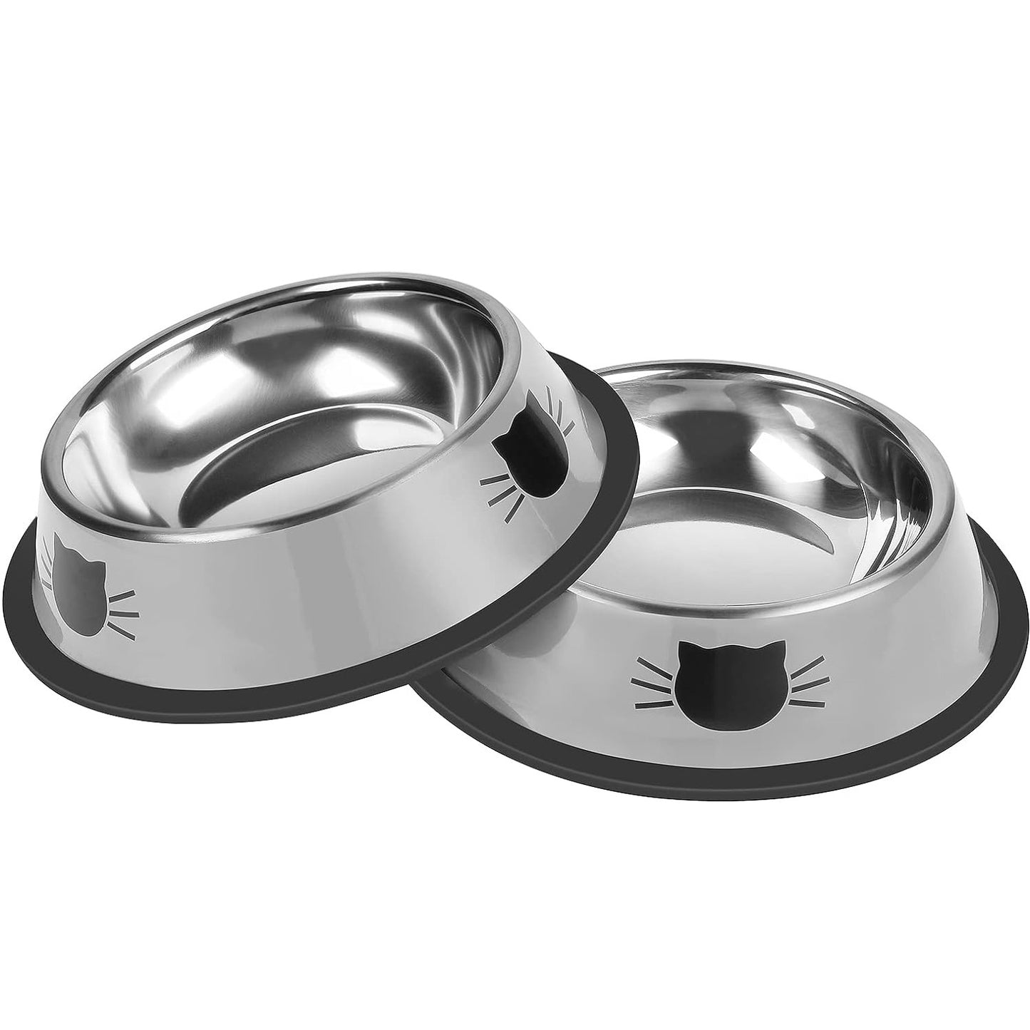 Pet Bowls For Small Cats, Non-Slip Stainless Steel Cat Food Bowls With Removable Rubber Base