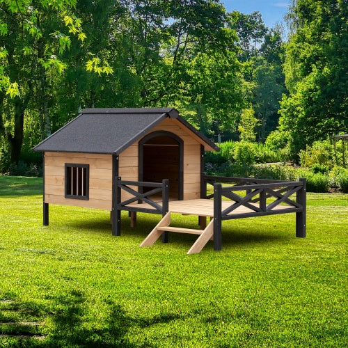 Outdoor Large Cabin Style Wooden Kennel With Porch