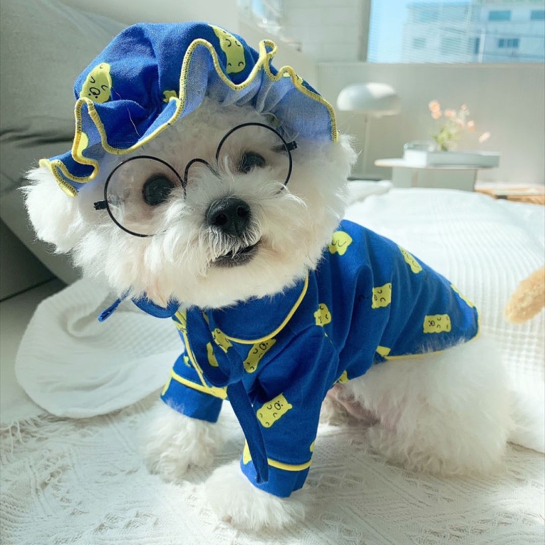 Korean Spring Cute Candy Bear Hat Pajama Set Dog Home Clothes Pure Cotton Pet Clothes