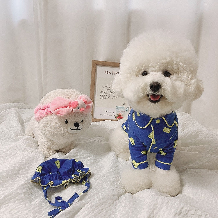 Korean Spring Cute Candy Bear Hat Pajama Set Dog Home Clothes Pure Cotton Pet Clothes